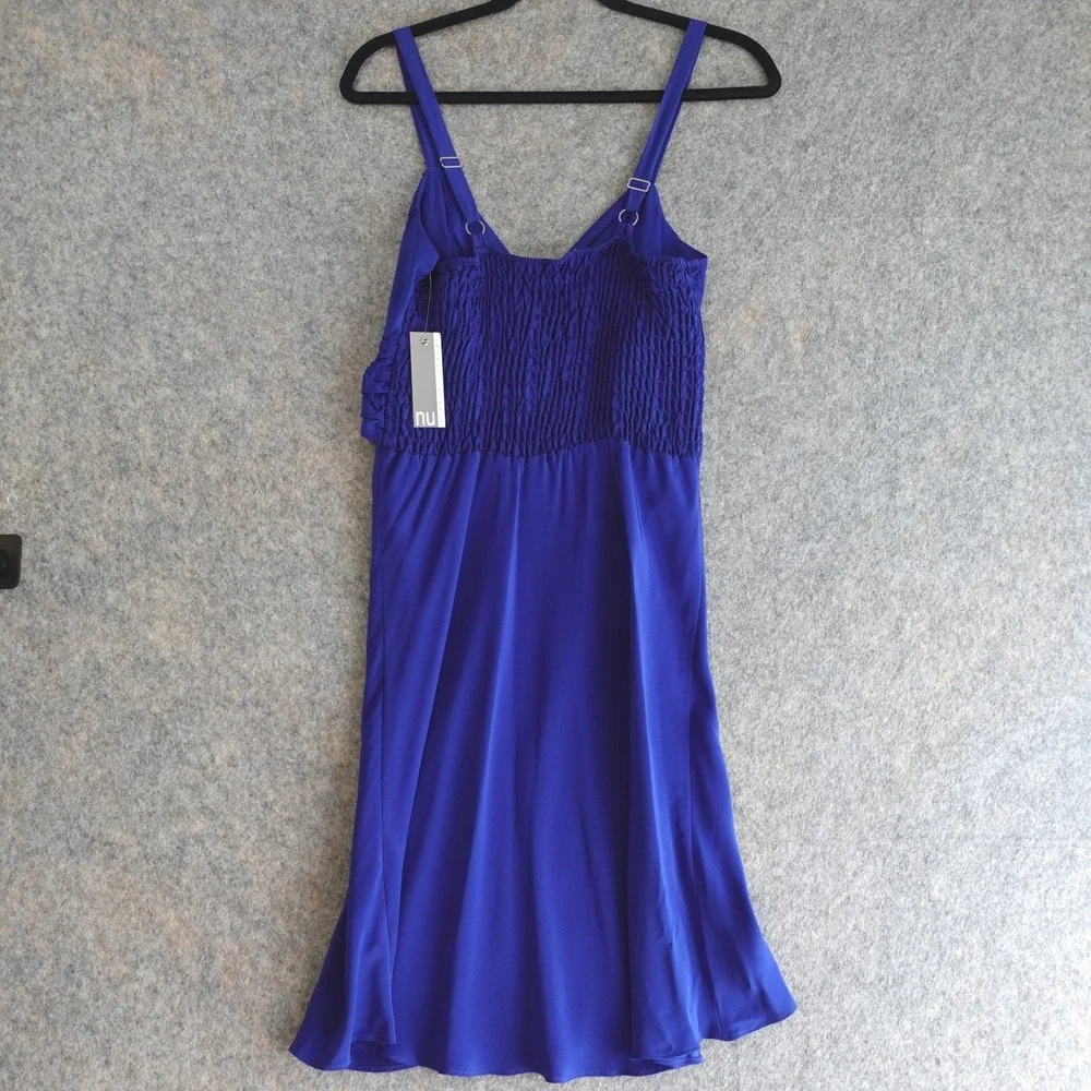 Vintage Y2K Mini‎ Slip Dress Womens M Blue Silk Beaded Babydoll Going Out Party